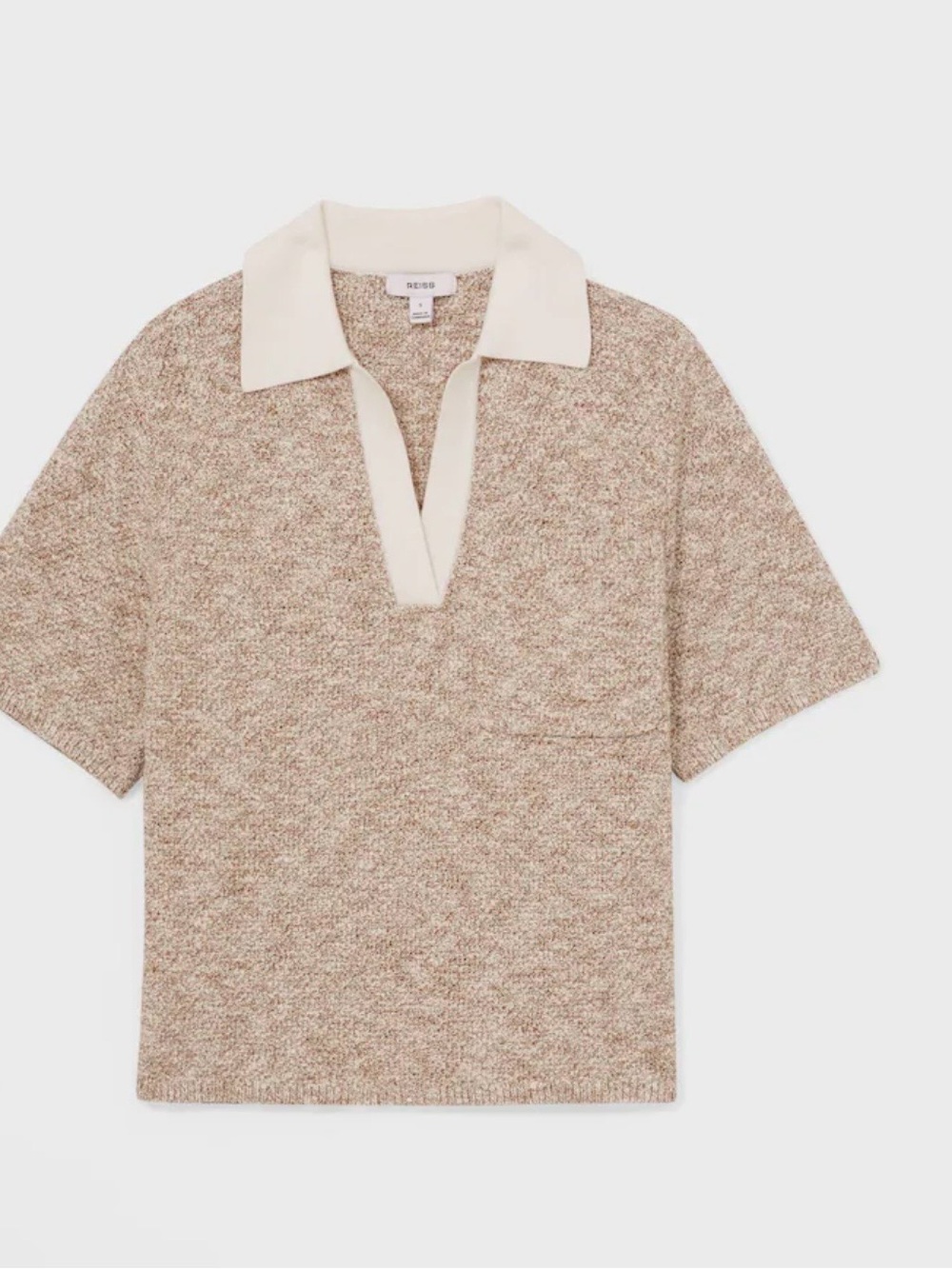 Reiss Beige Knit Polo with Cream Collar